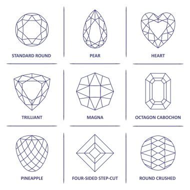 Low poly popular blueprint outline gems cuts infographics clipart