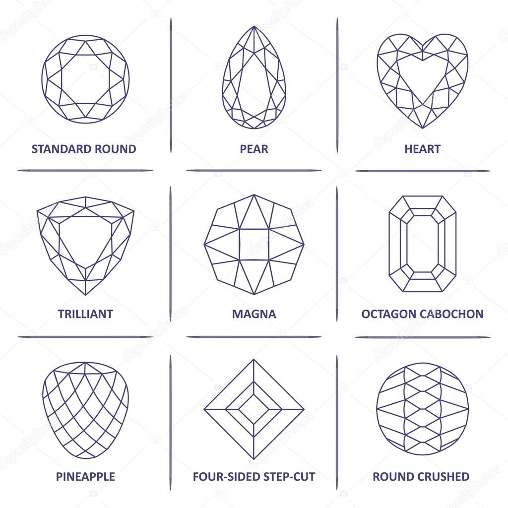 Low poly popular blueprint outline gems cuts infographics