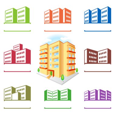 Multistoried building site icons logo set clipart