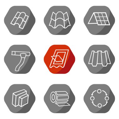 Satılık binalar malzemeleri (çatı, cephe) Icons set site