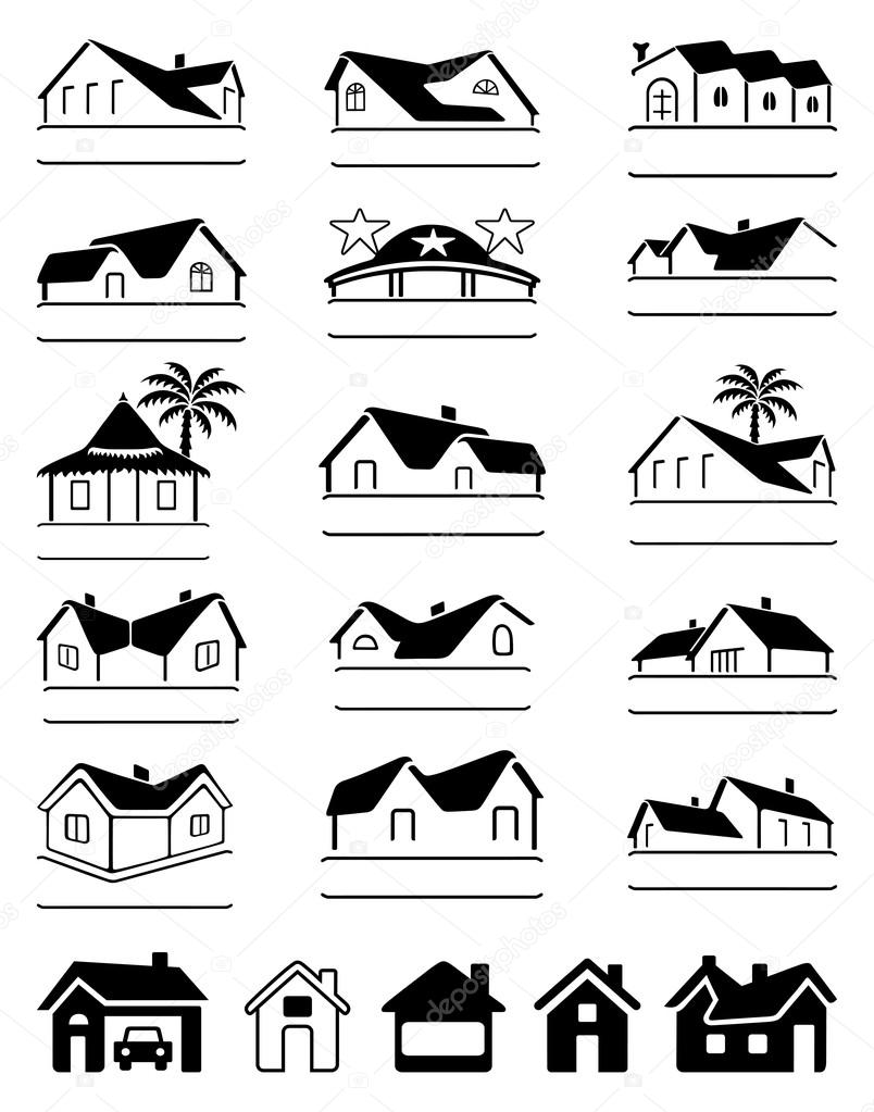 Buildings black logo set isolated on white background, vector illustration