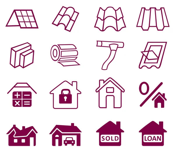 Sale buildings materials (roof, facade) site icons set — Stock Vector