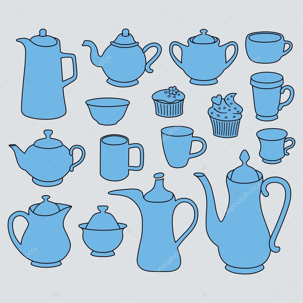 Simple coffee tea crockery silhouette set Stock Vector by ©arlatis