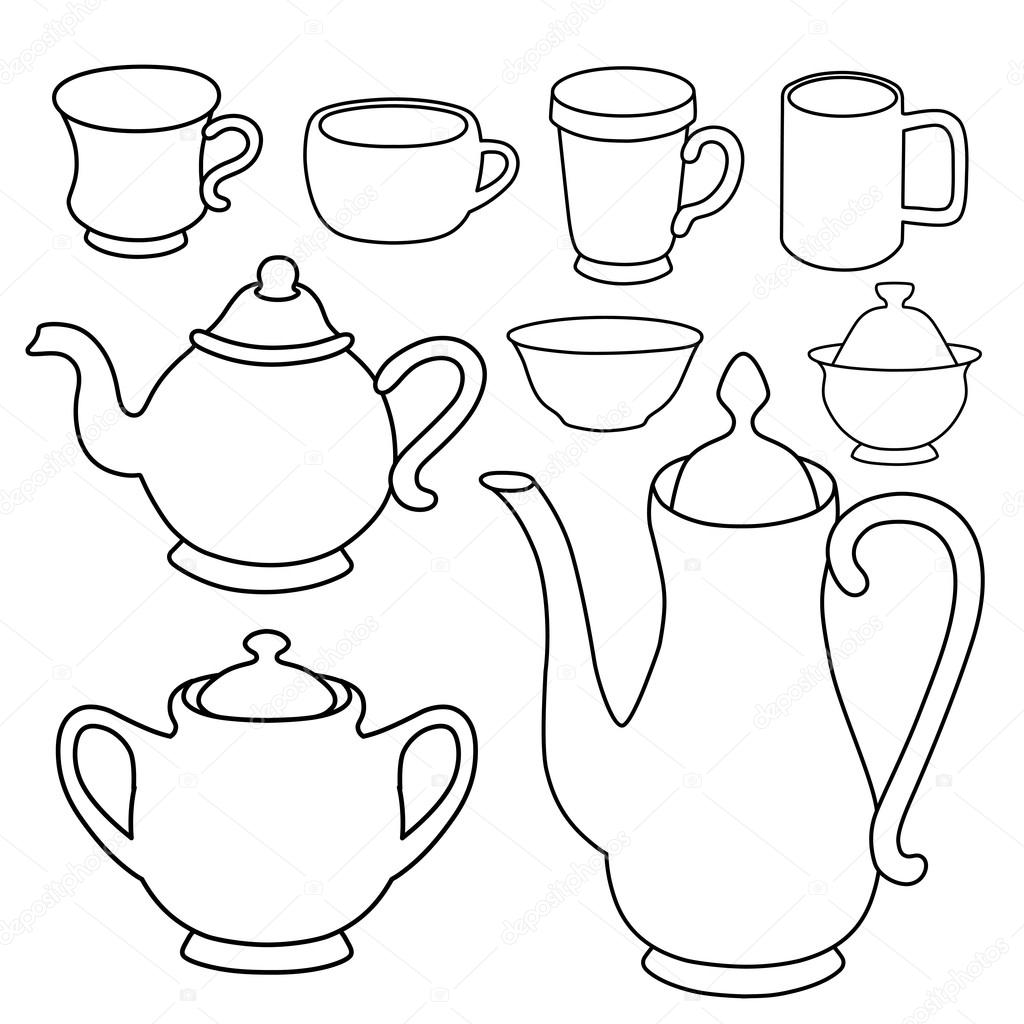 Simple coffee tea crockery silhouette set