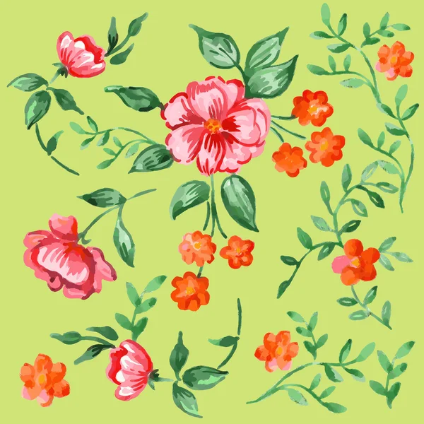 Acuarela pintada a mano vector flores y hojas conjunto — Foto de stock gratis