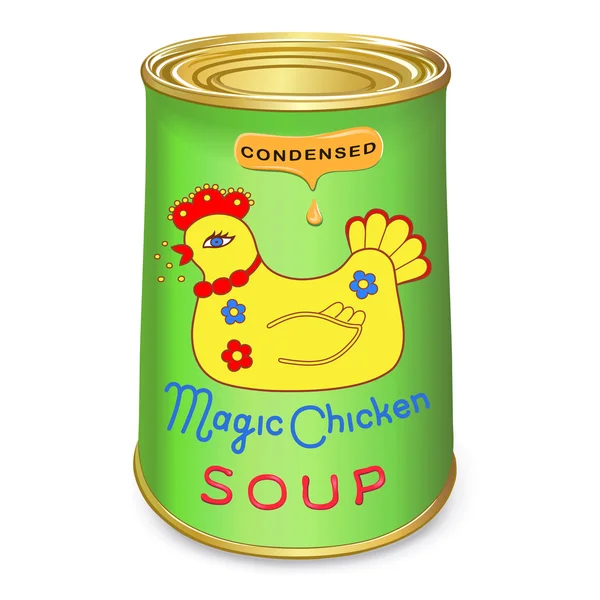 Can of condensed Magic chicken soup — Stock Vector