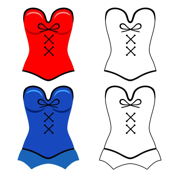 Rouge, bleu corset plat style contour — Image vectorielle