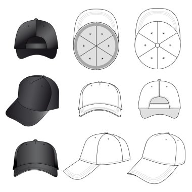 Baseball, tennis cap outlined template clipart