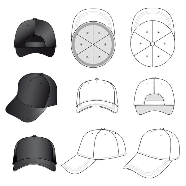 Baseball, tennis cap outlined template