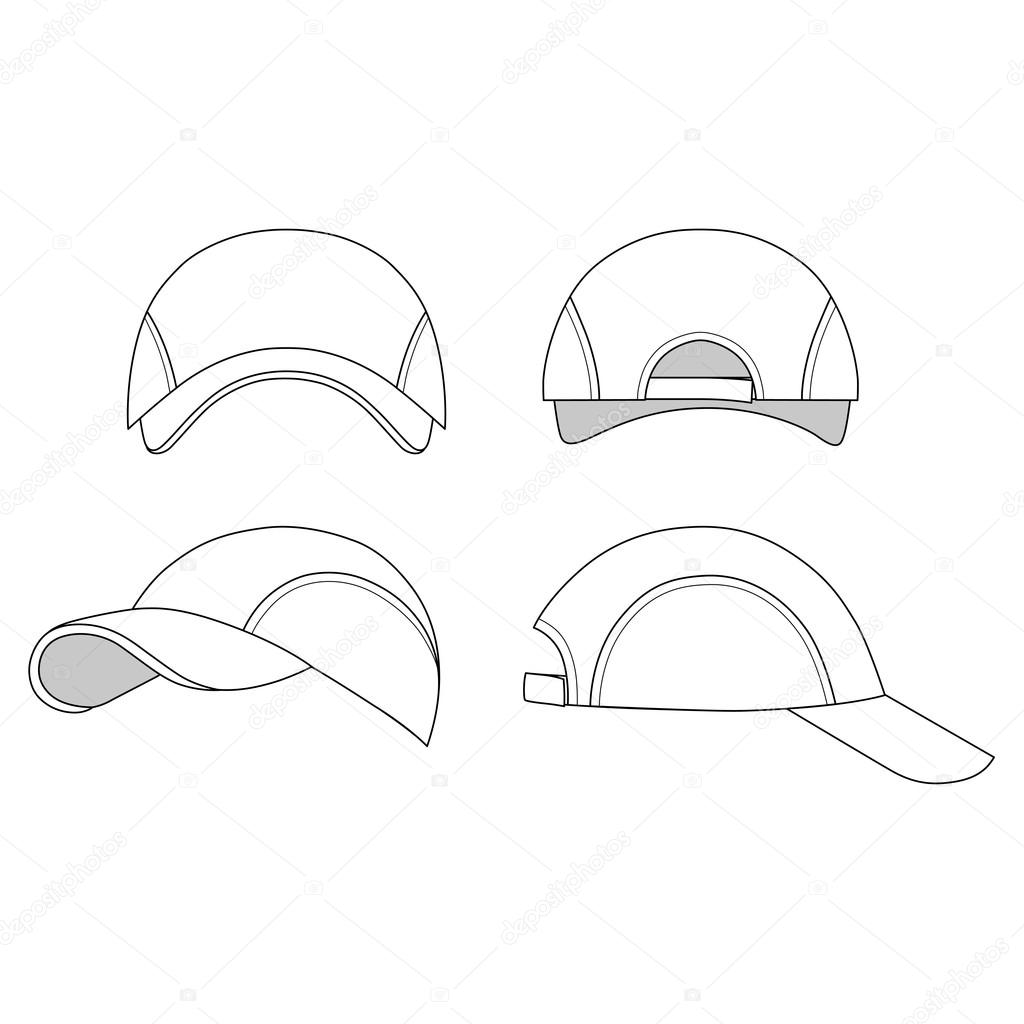 Baseball, tennis cap outlined template