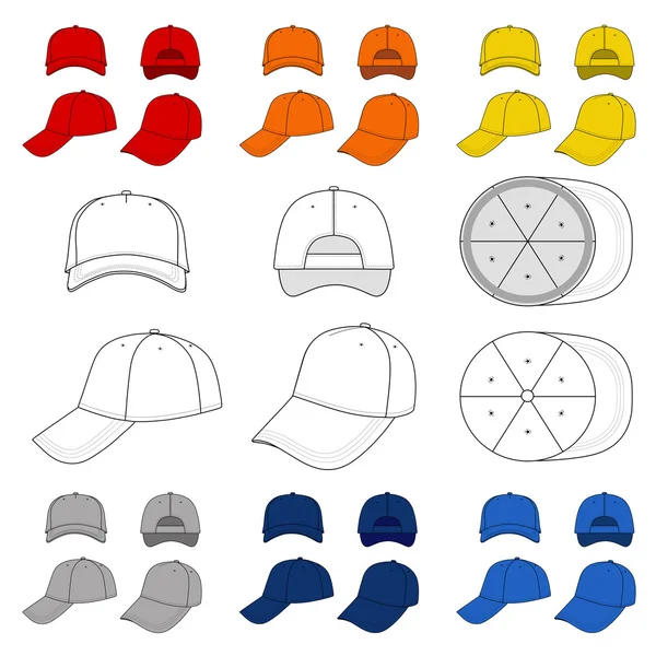 多彩色棒球，网球帽概述模板 — 图库矢量图片