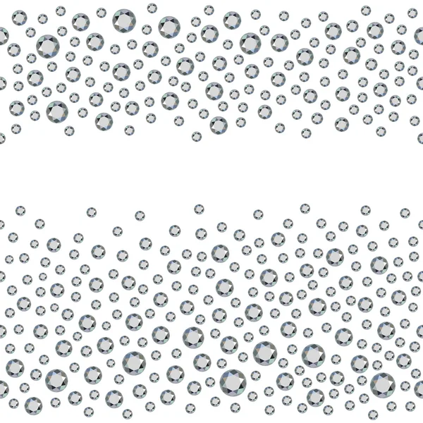 Diamants dispersés sans couture (pierres précieuses, strass) isolés sur un coup de fouet — Image vectorielle