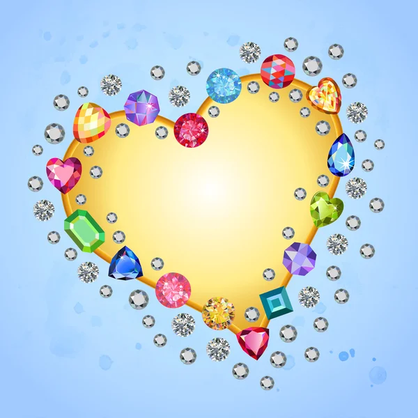 Colored gems heart shape frame — Stock Vector