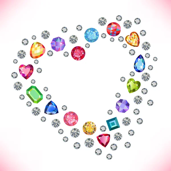 stock vector Colored gems heart shape frame