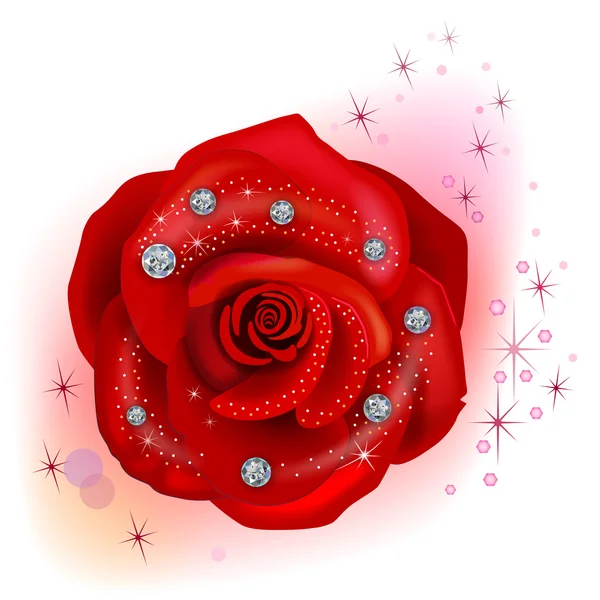 Red macro rose with diamonds — Stock Vector