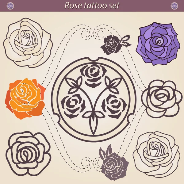 Conjunto de silhueta floral de tatuagem de rosa, elemento para design — Vetor de Stock