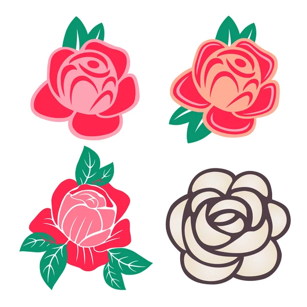 Rosas com folhas isoladas sobre fundo branco —  Vetores de Stock