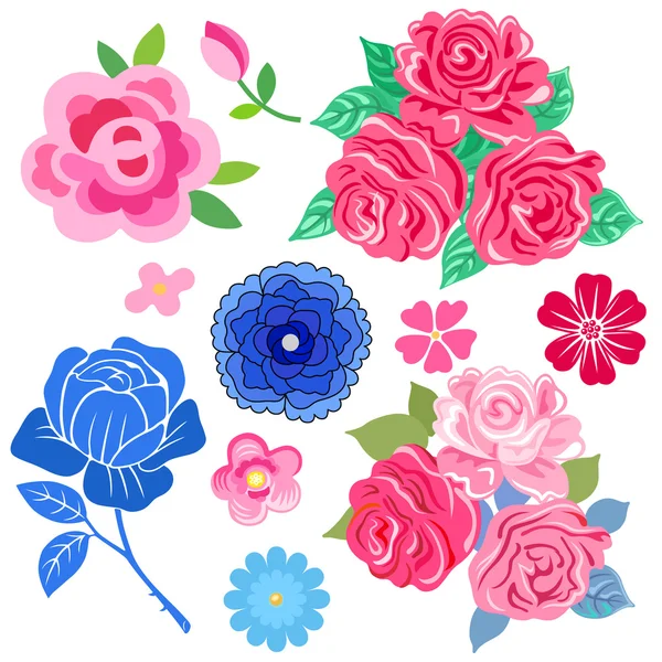 Rosas con hojas aisladas sobre fondo blanco — Vector de stock