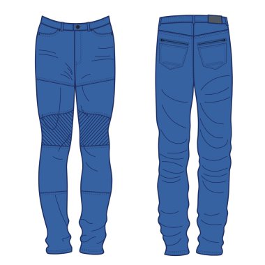 Unisex outlined template jeans front & back view clipart