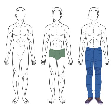 Moda adam şablonu tam uzunlukta şekil siluet özetlenen