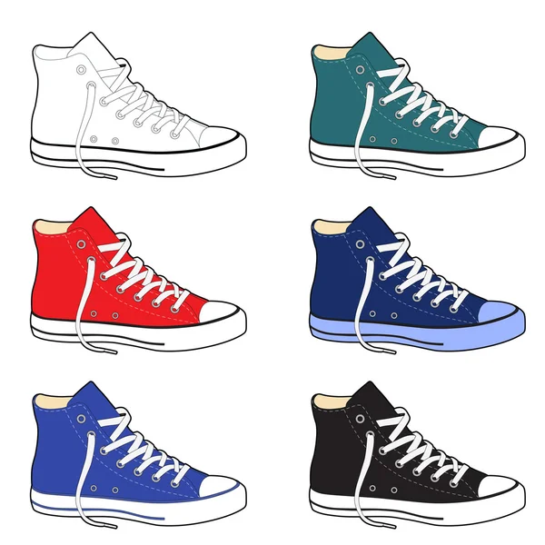 Unisex outlined template sneakers set side view — Stock Vector