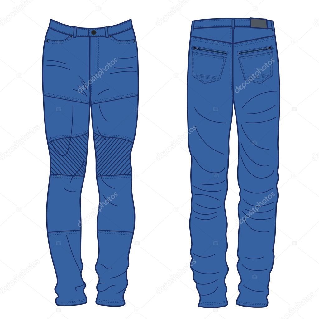 Unisex outlined template jeans front & back view