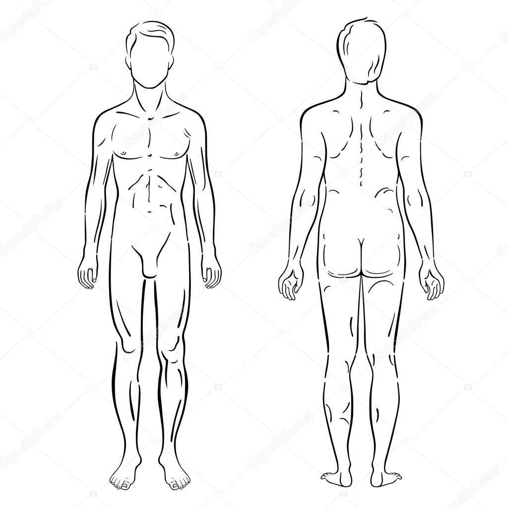 Fashion man outlined template full length figure silhouette