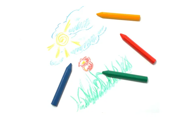 Renkli boya kalemi ile çocuğun çizim