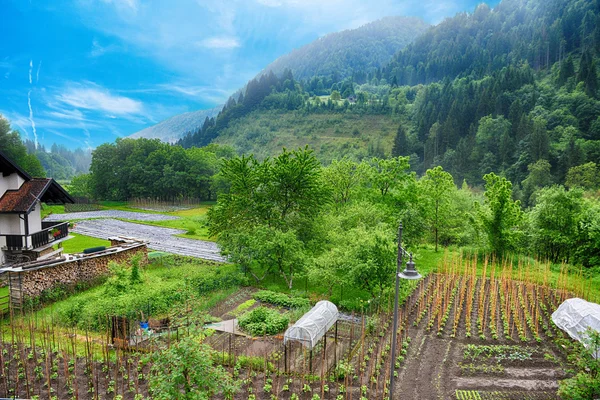 Köy dağlar arasında — Stok fotoğraf