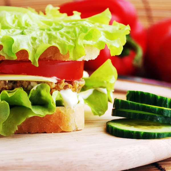 Sandwich with cutlet and vegetables — Stock Photo, Image