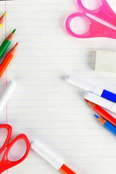 Notebook and school supplies — Stock Photo, Image