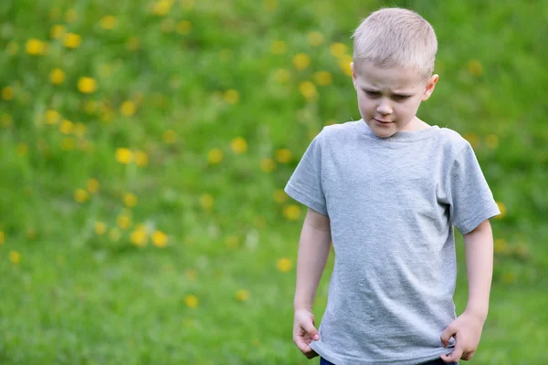 Chłopiec na zielony trawnik — Zdjęcie stockowe