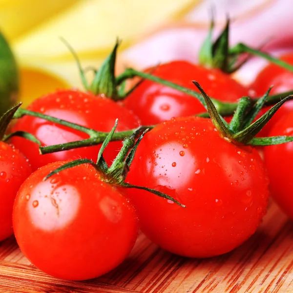 Red tomatoes with branch — Stock Photo, Image