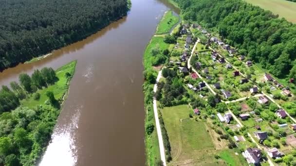 Вид с воздуха на реку и лес — стоковое видео