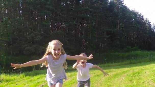 Děti hrají s vodní hadice — Stock video