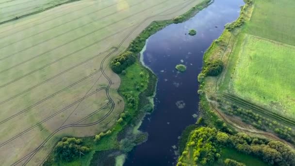 Hermoso paisaje fluvial. Vista aérea — Vídeo de stock