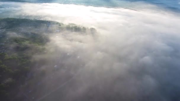 Mit Nebel über Landschaften fliegen — Stockvideo