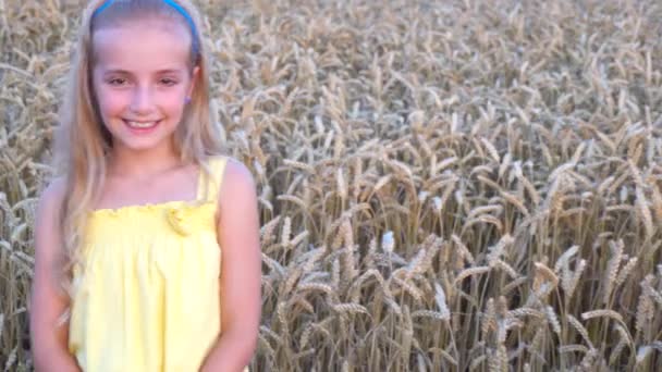 Девушка на пшеничном поле — стоковое видео