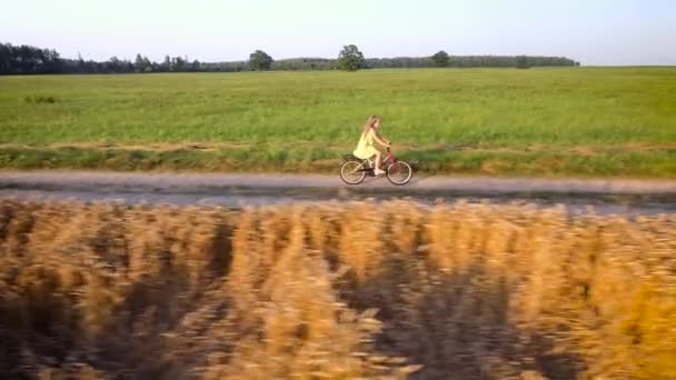 Ciclismo de chica. Vista aérea — Vídeos de Stock