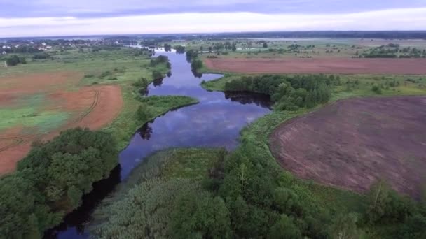 Řeka na ranní letecký pohled — Stock video