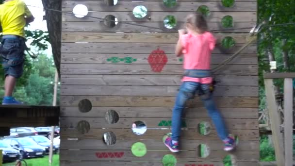 Niños jugando en el parque de aventuras — Vídeo de stock