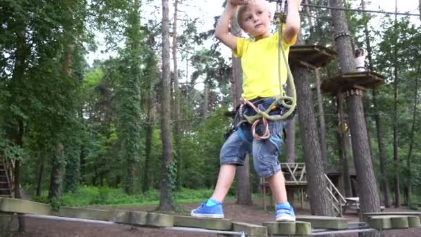 Niños jugando en el parque de aventuras — Vídeo de stock