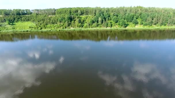 Hermoso río con bancos verdes — Vídeos de Stock