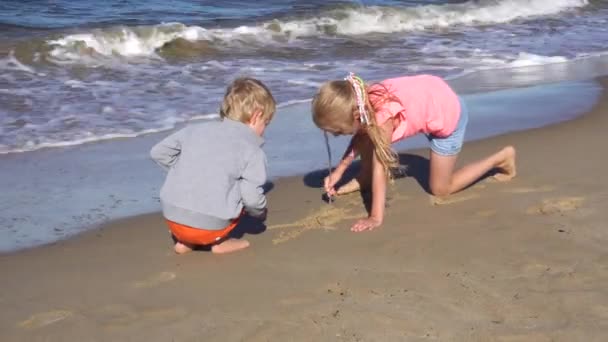 Kids playing at the beach — Stock Video