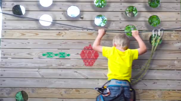 Niños jugando en el parque de aventuras — Vídeo de stock