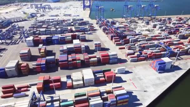 Vista aérea del gran puerto de carga — Vídeo de stock