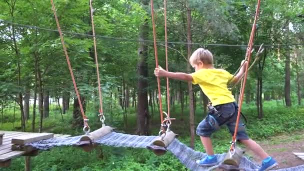 Niños jugando en el parque de aventuras — Vídeo de stock