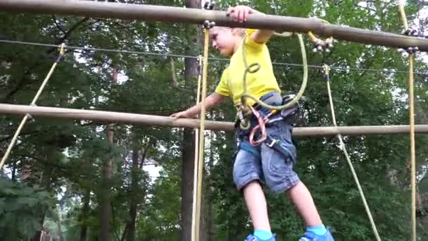 Niños jugando en el parque de aventuras — Vídeos de Stock