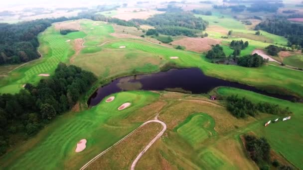 Luchtfoto van golf velden — Stockvideo