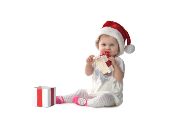 Bambina a Babbo Natale cappello — Foto Stock